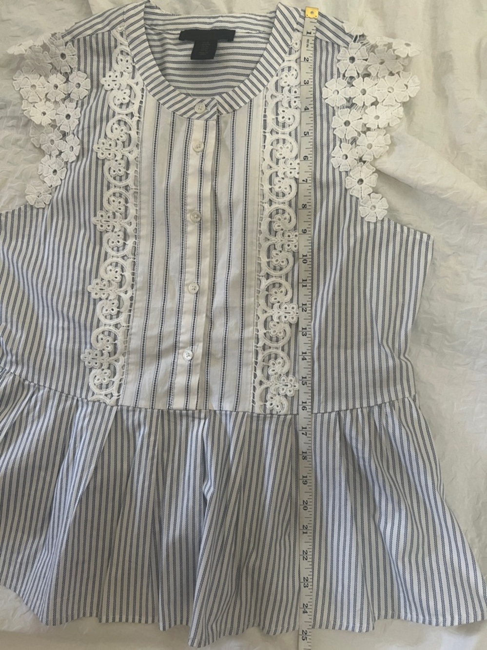 Striped Peplum women’s Top/Blouse, M, with Lace Trim - Blue & White - Picture 12 of 13